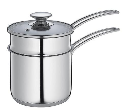 Wasserbad-Topf Edelstahl mit Glasdeckel 1,5 l Ø14cm
