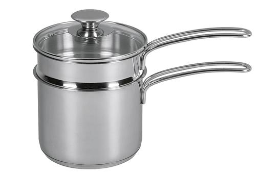 Wasserbad-Topf Edelstahl mit Glasdeckel 1,5 l Ø14cm