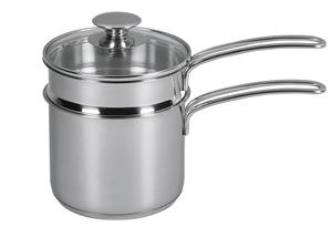Wasserbad-Topf Edelstahl mit Glasdeckel 1,5 l Ø14cm