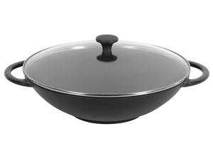 Wokpfanne Provence Gusseisen mit Glasdeckel Ø36cm schwarz