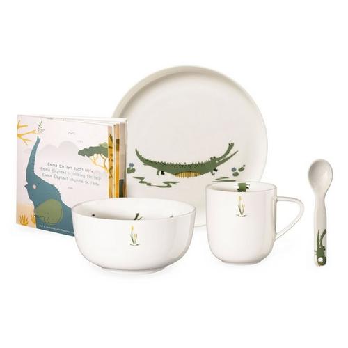 ASA SELECTION Kindergeschirr-Set »kids Croco Krokodil« (5-tlg), Fine China-Porzellan, mit Buchbeilage