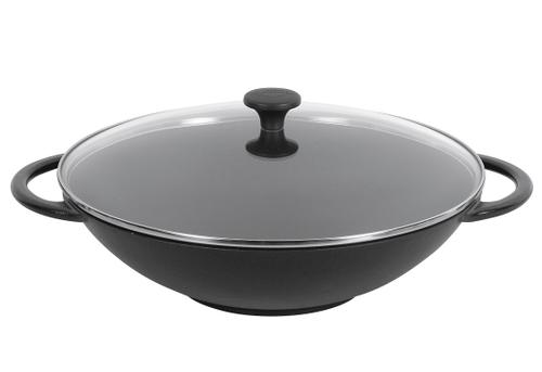 Wokpfanne Provence Gusseisen mit Glasdeckel Ø36cm schwarz